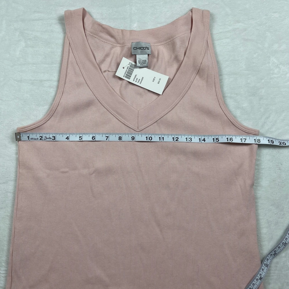 Chicos Womens Powder Pink Ribbed V-Neck Cotton Tank‎ Top Size 3 NEW - Picture 4 of 6